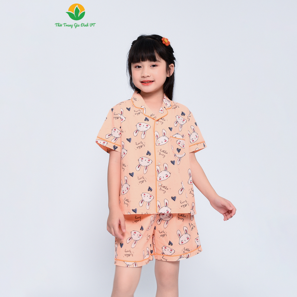 [Mã FATOP12 giảm 30K đơn 150K] Bộ cotton pijama mặc nhà cho bé gái mùa hè Việt Thắng, quần đùi, áo cộc tay- B63.2303