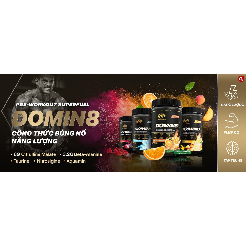 Bột PVL Domin8 Pre-workout Superfuel, 520 Gams  nhập khẩu Canada - Gymstore