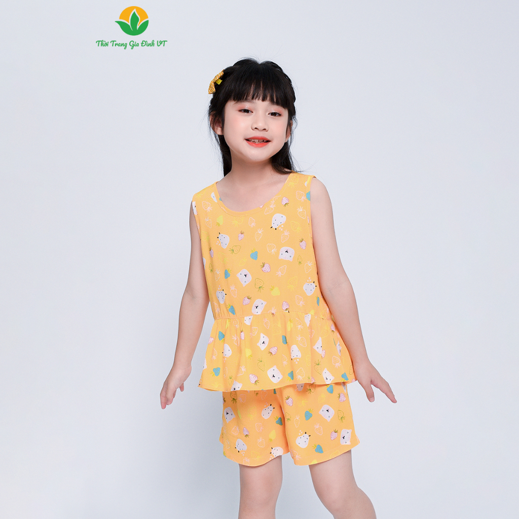 Bộ đồ mặc nhà bé gái thời trang gia đình Việt Thắng mùa hè, quần lửng, áo cộc tay, chất lanh - B62.2304