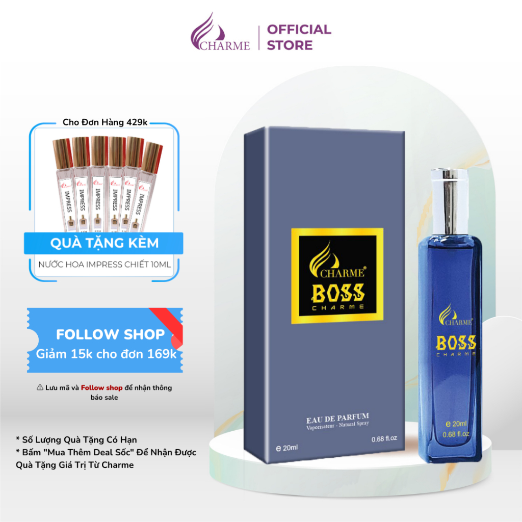 Nước hoa nam cao cấp, Boss Charme, hương thơm độc đáo, mạnh mẽ, dành cho phái mạnh, 20ml