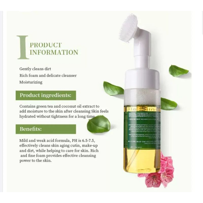 Chai Sữa Rửa Mặt Tạo Bọt Kiêm Tẩy Trang 150ml Chiết Xuất Tình Chất Lá Trà Xanh Giúp Làm Sạch Bụi Bẩn, Tẩy Trang Cho Da