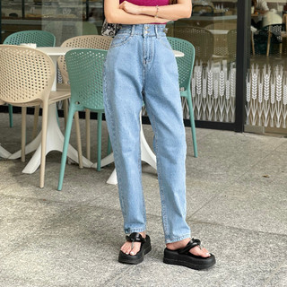 Quần Jean Nữ Dáng Baggy 2 nút, quần jean dáng dài baggy trơn