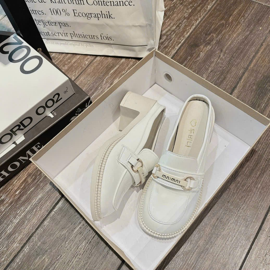 GIÀY CAO GÓT NỮ SỤC ĐẾ THÔ DA BÓNG ĐÍNH LOGO SIÊU SANG CHẢNH