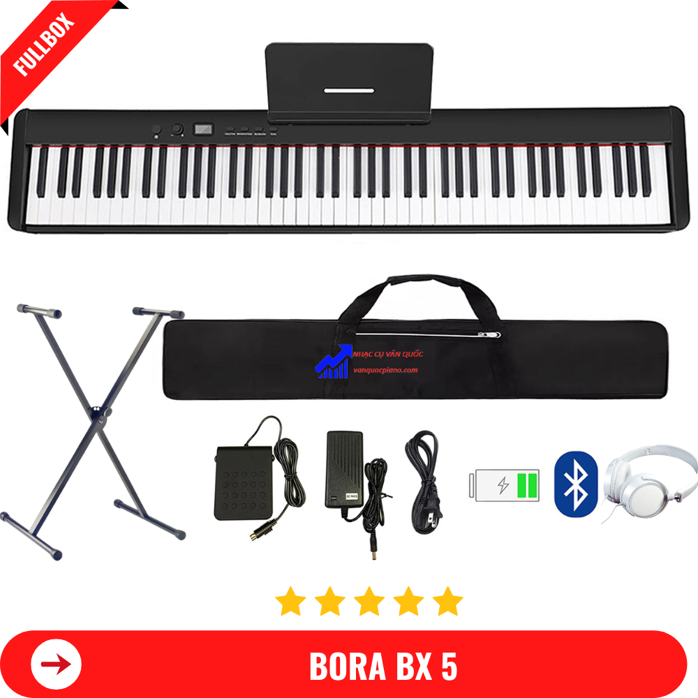 Đàn Piano Điện Bora BX 5 - 88  Phím Cảm Ứng Lực + Kết Nối Bluetooth + Kèm Chân Gỗ + Tai Nghe +  Khăn Phủ Đàn