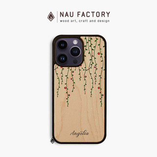 Ốp lưng iPhone gỗ Maple khắc laser tô màu thủ công X/11/12/13/14/15 Pro Max NAU FACTORY – Dây leo hoa lá