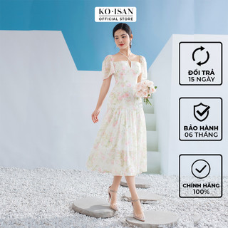 Váy đầm nữ xòe đuôi cá KOISAN tay loa đan dây cổ hoạ tiết hoa hồng chất voan tơ mềm mại S2382149