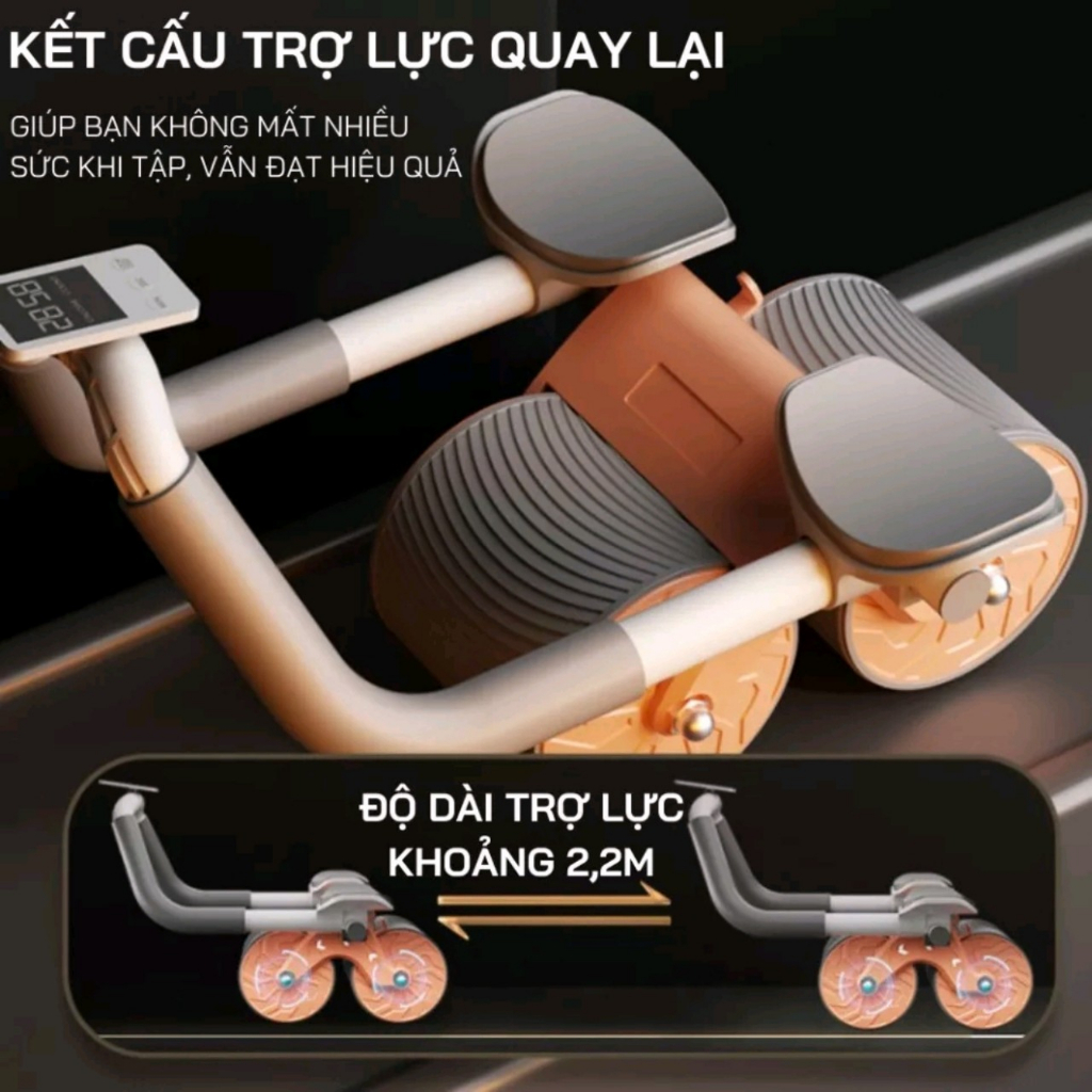 Con Lăn Tập Bụng Hỗ Trợ Tập Plank Có Lò Xo Trợ Lực Trở Về Tích Hợp Đồng Hồ Đếm + Kèm Thảm Lót