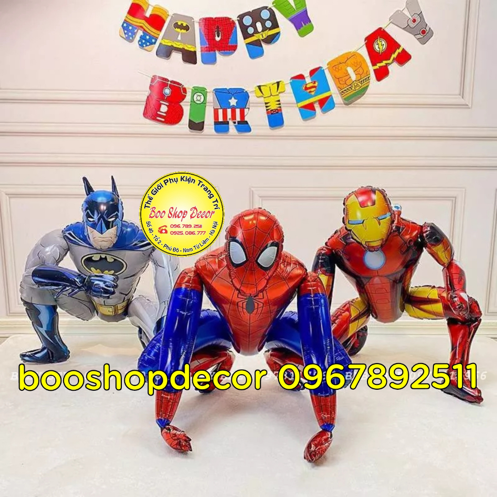 Bóng 3D siêu anh hùng, người nhện, người dơi, người sắt lắp ráp trang trí sinh nhật