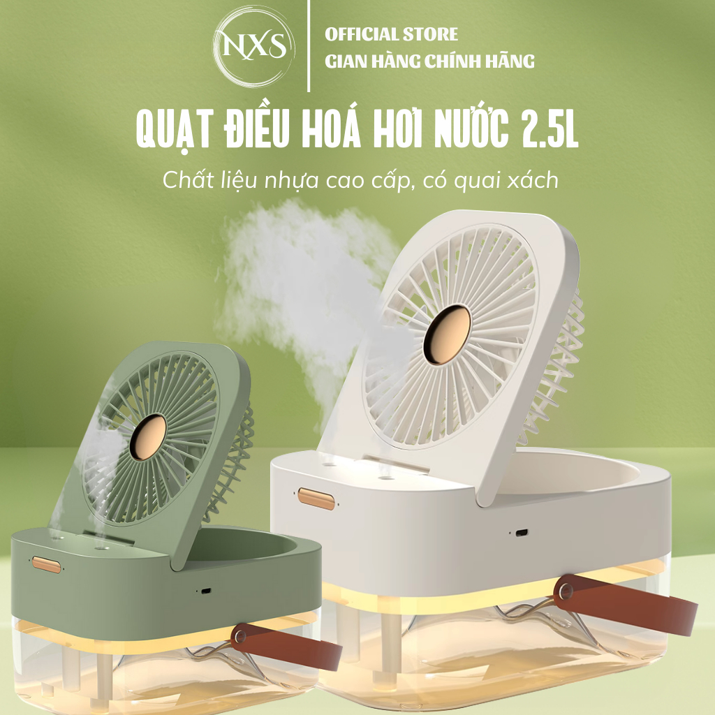 Quạt phun sương tạo độ ẩm, quạt điều hòa mini để bàn dung tích 2.5L kèm chế độ hẹn giờ thông minh tích hợp đèn led