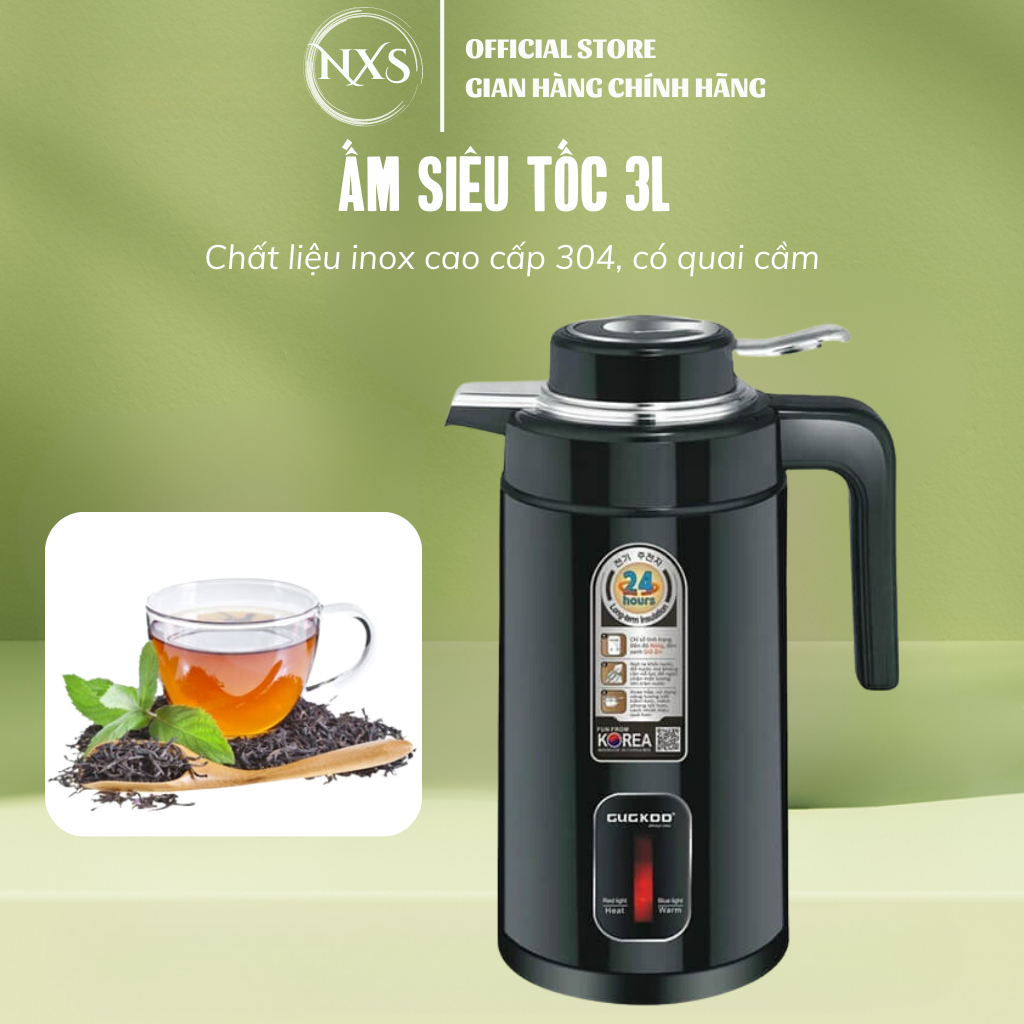 Ấm đun nước siêu tốc, bình nước siêu tốc giữ nhiệt GUGKOO, dung tích 3L công suất 1500w nhanh sôi, bảo hành 12 tháng