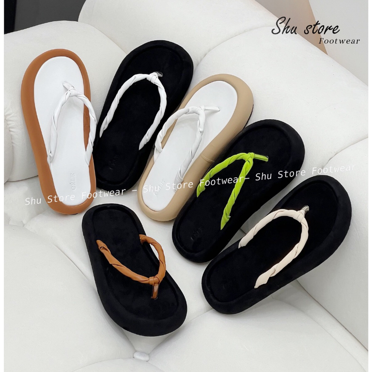 Shu Store | Dép kẹp ngón mũi tròn quai xoắn Dép đế bằng chiều cao 3cm cho nữ
