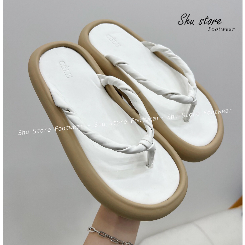 Shu Store | Dép kẹp ngón mũi tròn quai xoắn Dép đế bằng chiều cao 3cm cho nữ