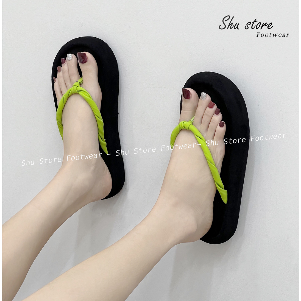 Shu Store | Dép kẹp ngón mũi tròn quai xoắn Dép đế bằng chiều cao 3cm cho nữ