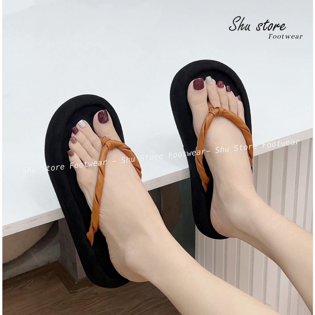 Shu Store | Dép kẹp ngón mũi tròn quai xoắn Dép đế bằng chiều cao 3cm cho nữ