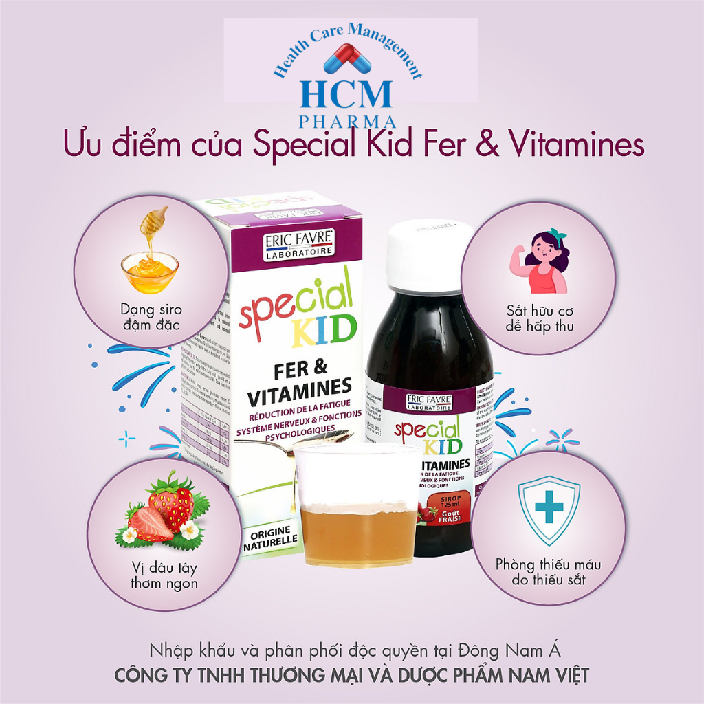 Sắt vitamin c tăng sức đề kháng cho bé SPECIAL KID FER & VITAMINES chai 125ml vị dâu nhập khẩu Pháp SPC04