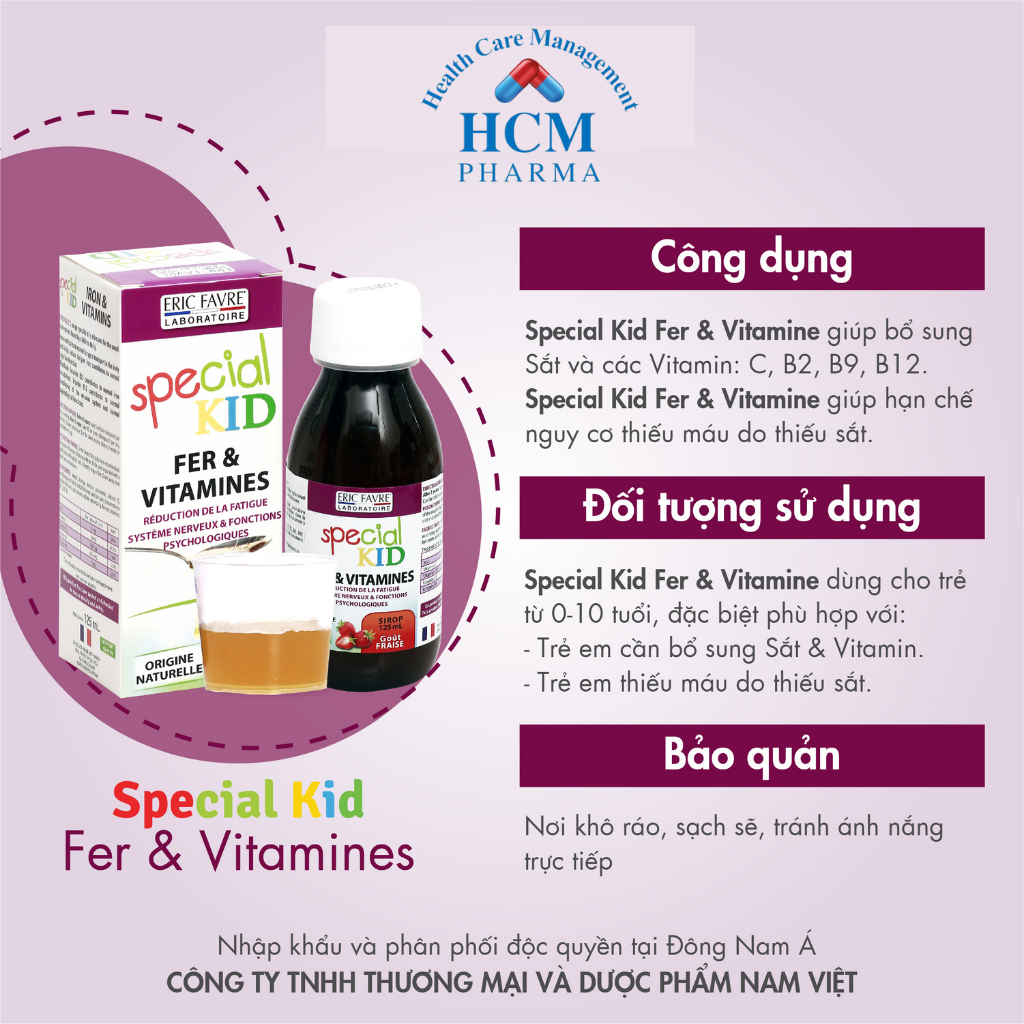 Sắt vitamin c tăng sức đề kháng cho bé SPECIAL KID FER & VITAMINES chai 125ml vị dâu nhập khẩu Pháp SPC04