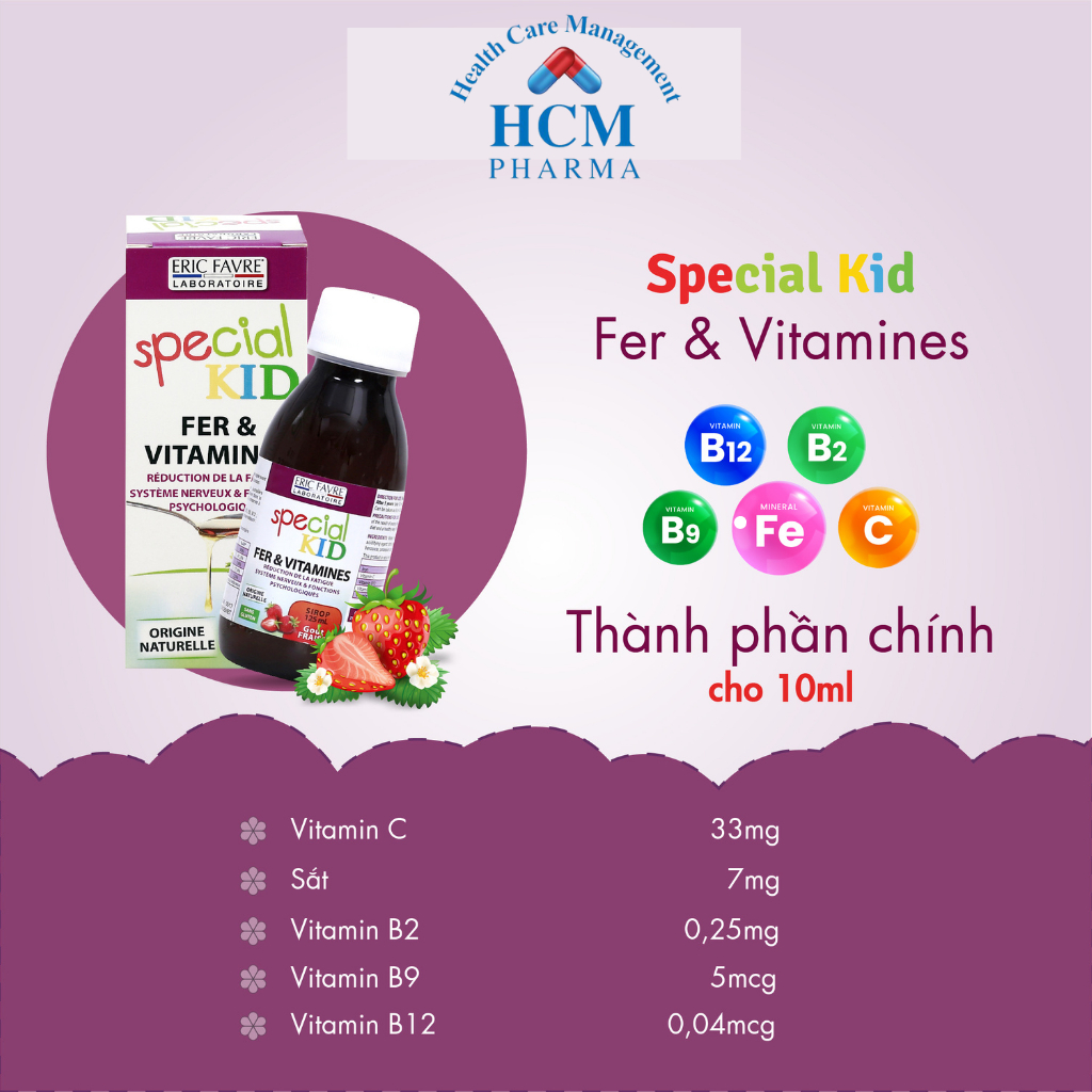 Sắt vitamin c tăng sức đề kháng cho bé SPECIAL KID FER & VITAMINES chai 125ml vị dâu nhập khẩu Pháp SPC04