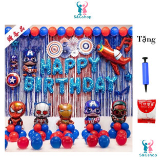 Set bong bóng trang trí sinh nhật bé trai BIỆT ĐỘI ANH HÙNG cao cấp tặng bơm và keo dán làm phụ kiện tiệc happy birthday