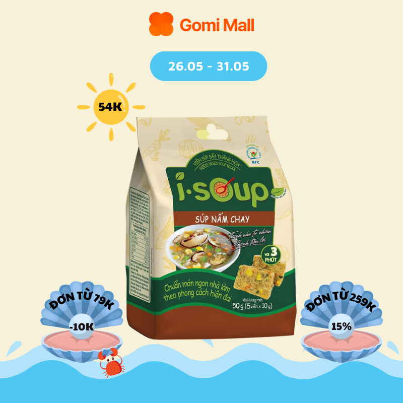 Súp nấm chay I-SOUP 50g túi 05 viên Gomi Mall