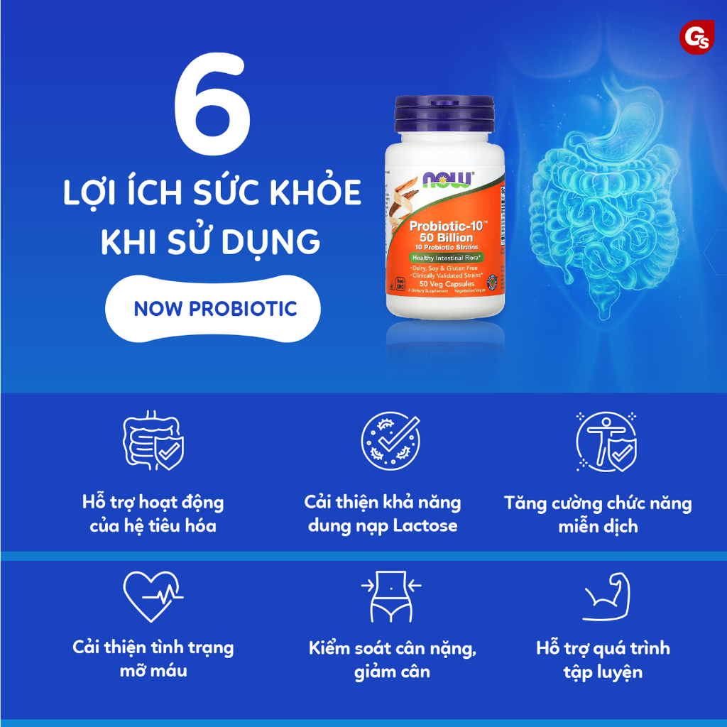 Viên Vitamin Now Food Probiotic-10 50 Billion with 10 Probiotic Strain (50 viên) nhập khẩu Mỹ - Gymstore