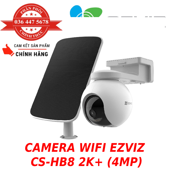 Camera WiFi 4.0MP EZVIZ HB8 2K+ được tích hợp dung lượng lưu trữ eMMC 32GB kèm tấm pin sạc năng lượng mặt trời