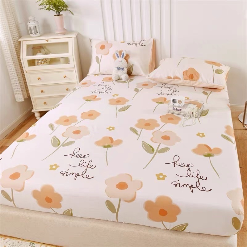 Bộ drap giường kèm 2 vỏ gối cotton 100% Mịn Decor mịn mát