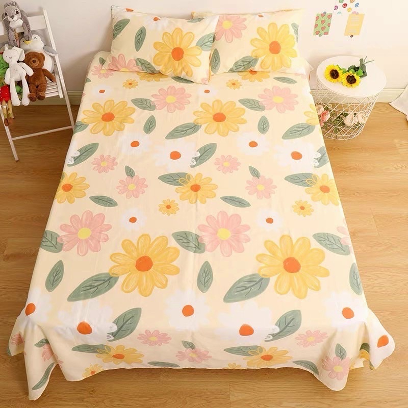 Bộ drap giường kèm 2 vỏ gối cotton 100% Mịn Decor mịn mát