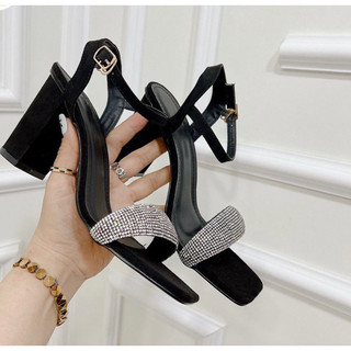 Giày nữ cao gót 7cm đính đá sandal mảnh quai hậu thời trang,guốc nữ đi học đẹp rẻ