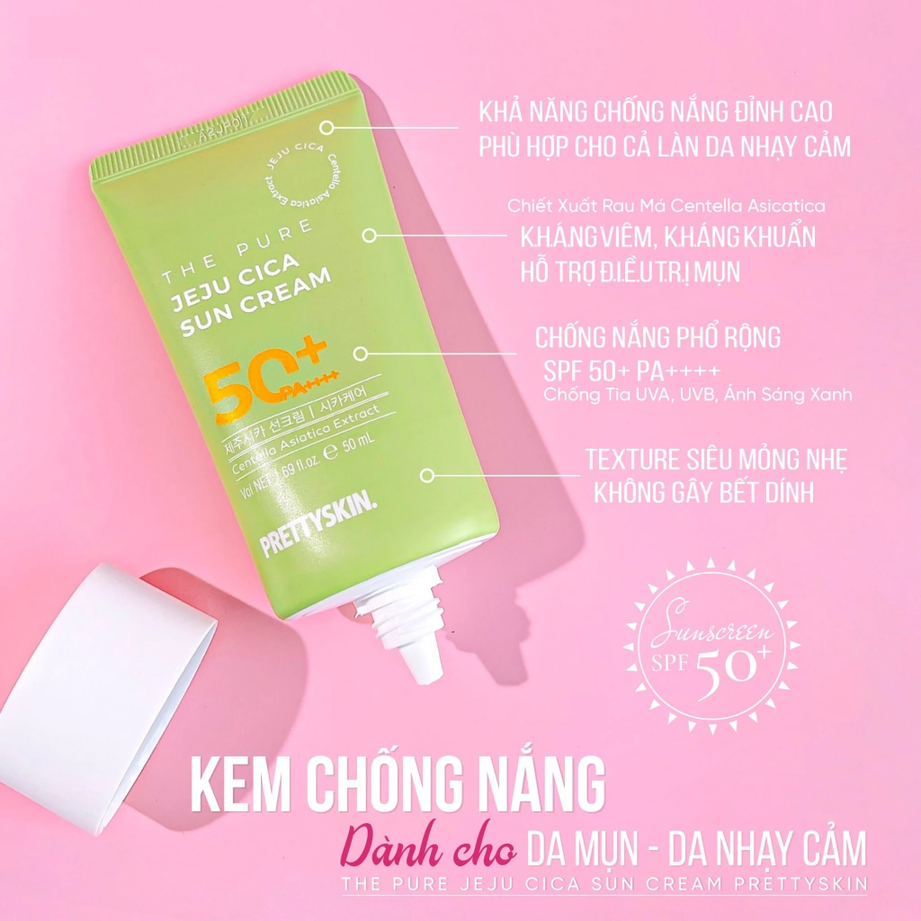 Kem chống nắng rau má Pretty Skin The Pure Jeju Cica Sun Cream 50ml