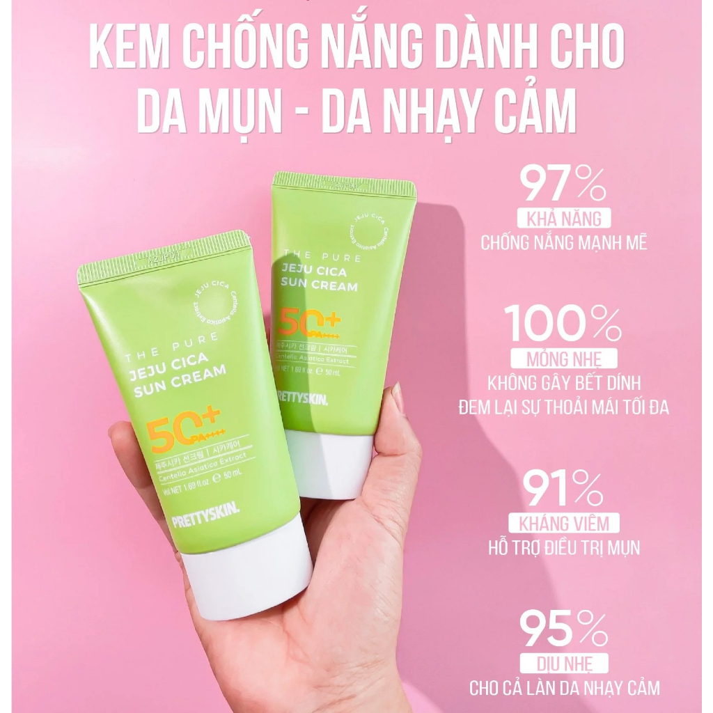 Kem chống nắng rau má Pretty Skin The Pure Jeju Cica Sun Cream 50ml