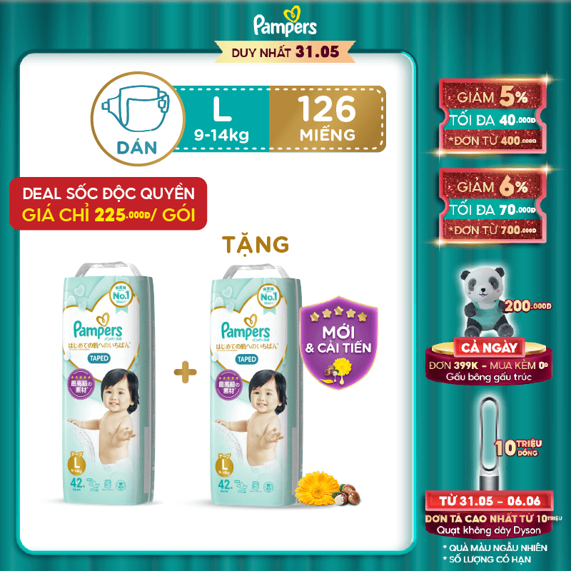 Combo 2 Tã Dán Pampers Nội Địa Nhật Bản NB66+4/S60+4/M48+4/L40+2
