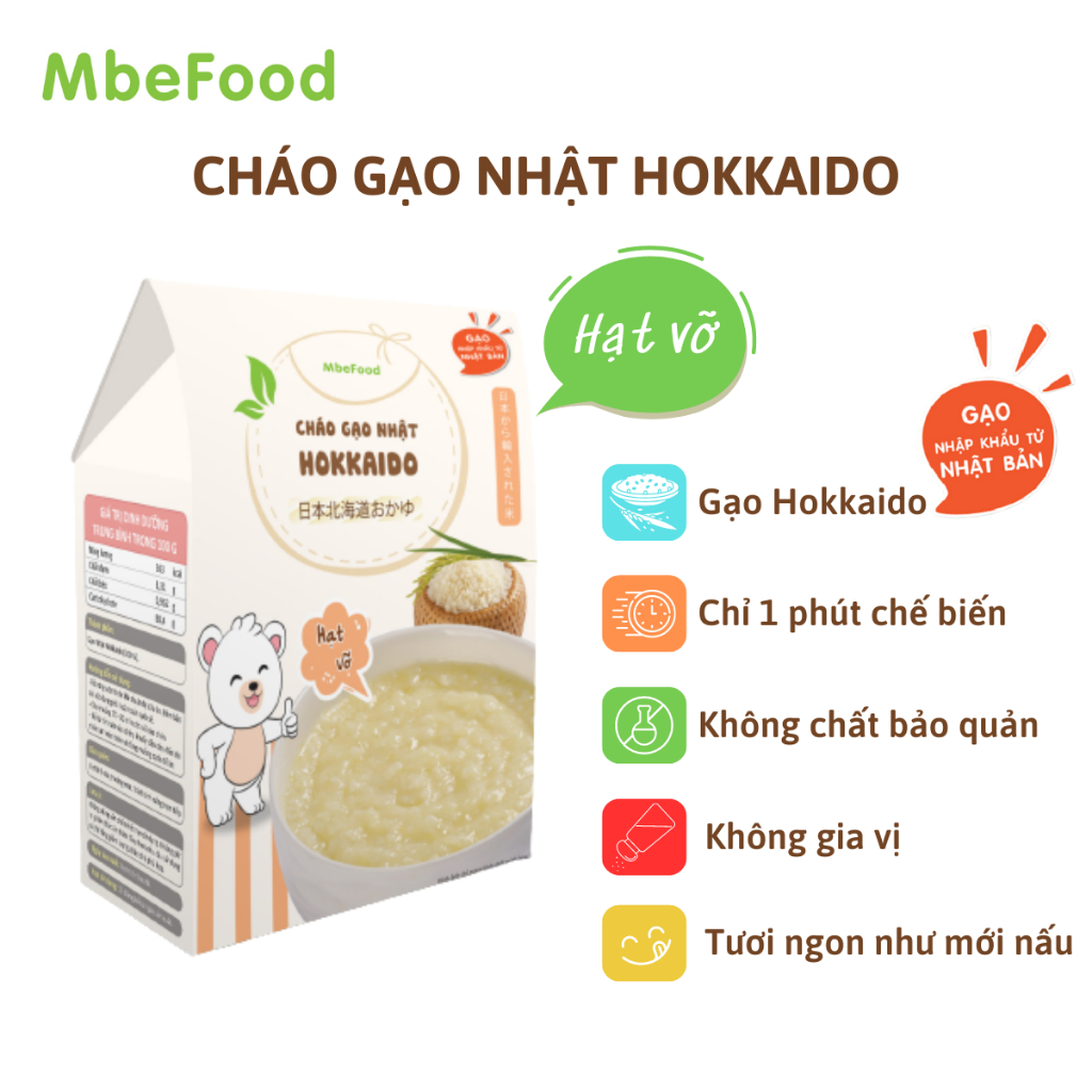 Cháo hạt vỡ cho bé ăn dặm MbeFood Cháo gạo Nhật Hokkaido