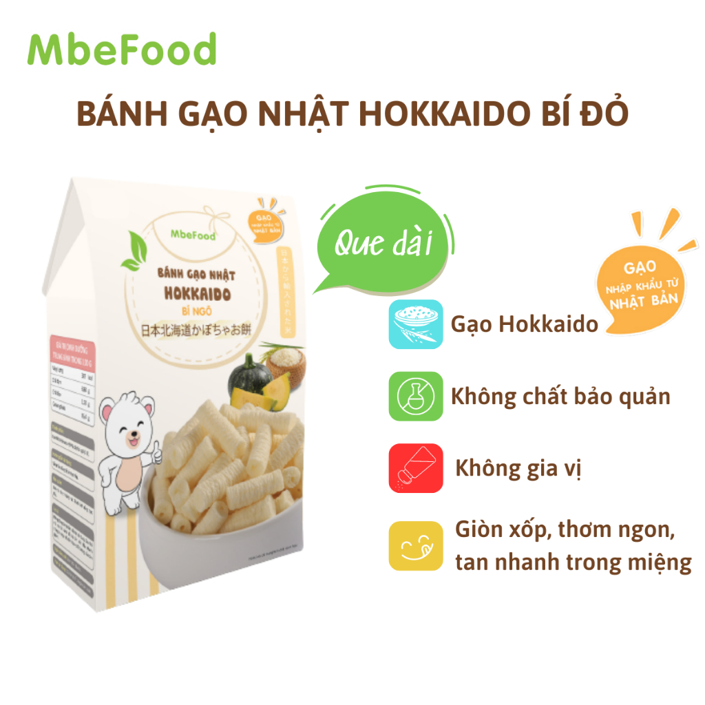 Bánh ăn dặm cho bé MBEFOOD Bánh gạo Nhật Hokkaido bí ngô que dài