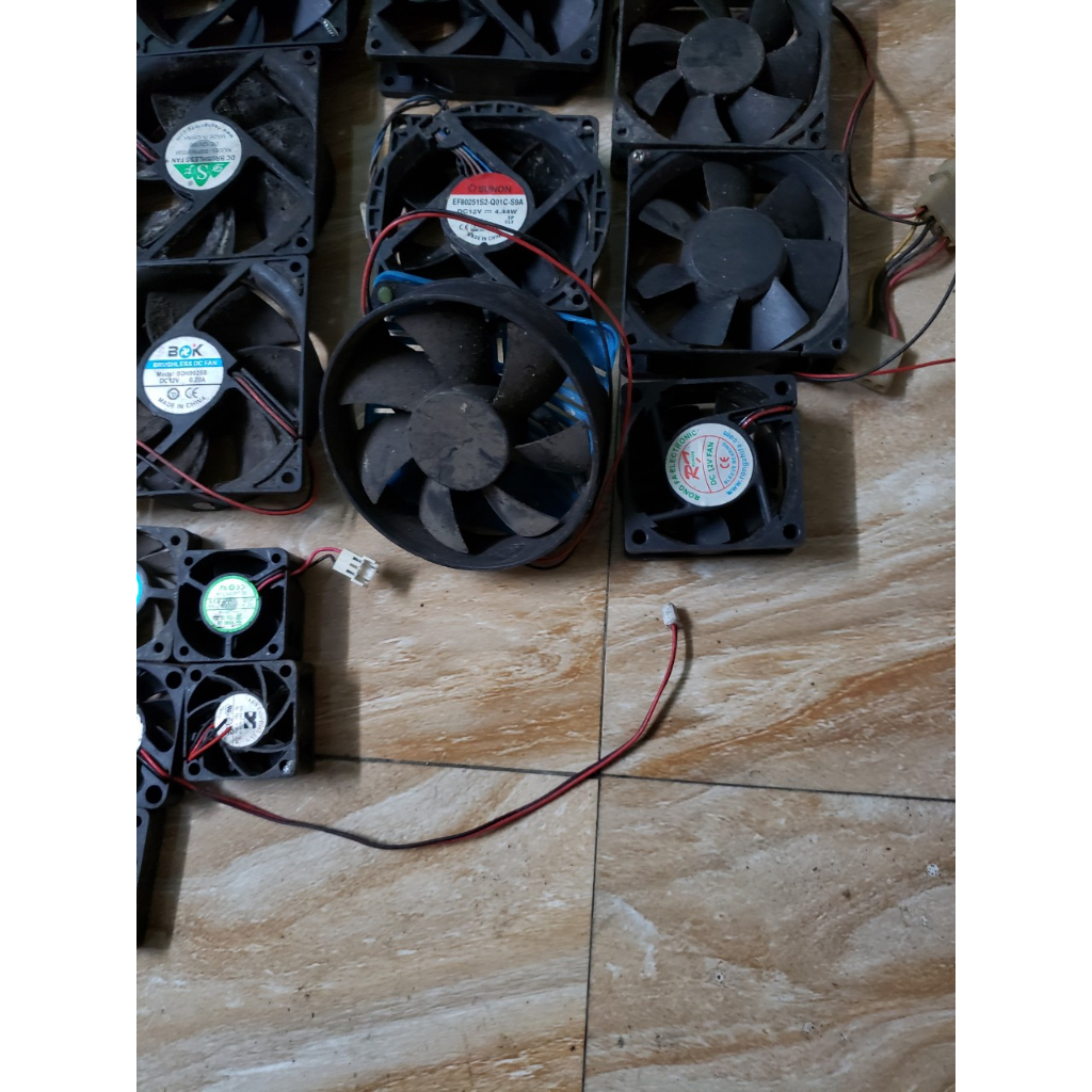 Quạt tản nhiệt 12v .6x6cm cũ và 20v.24v và 36v 12x12x2,5cm, 18v  các loại