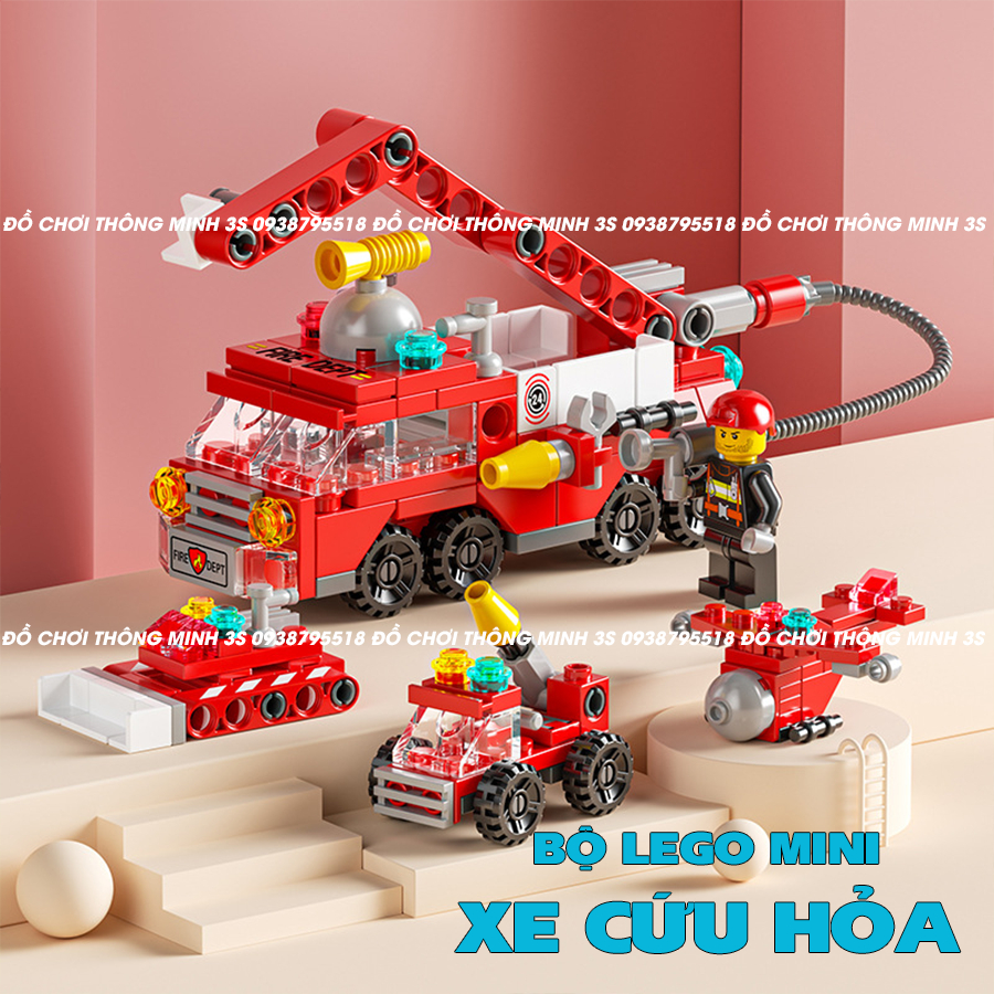 Đồ chơi lắp ráp thông minh trẻ em, đồ chơi lego xe cứu hỏa, xe cảnh sát