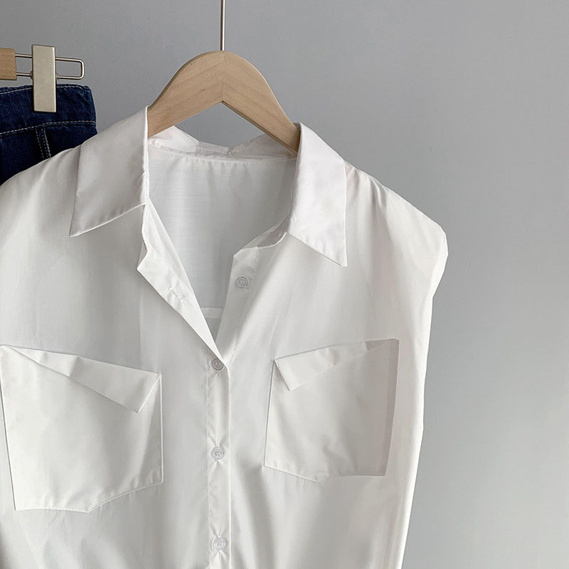 Áo Sơ Mi Nữ Croptop Phối Túi Gập Vạt Rút Dây Tay Hến Có Mút Đệm Thời Trang Sugal TOP NU 082V1