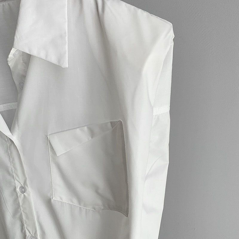 Áo Sơ Mi Nữ Croptop Phối Túi Gập Vạt Rút Dây Tay Hến Có Mút Đệm Thời Trang Sugal TOP NU 082V1