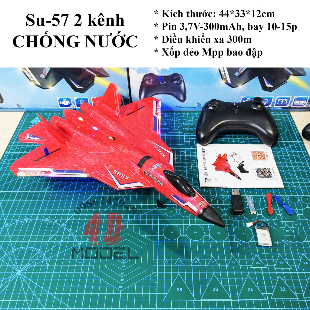 Máy Bay Điều Khiển 2 kênh Su57. Kích thước 44*33*12cm. Pin bay 15p. Điều khiển 300m. Rơi nước thoải mái