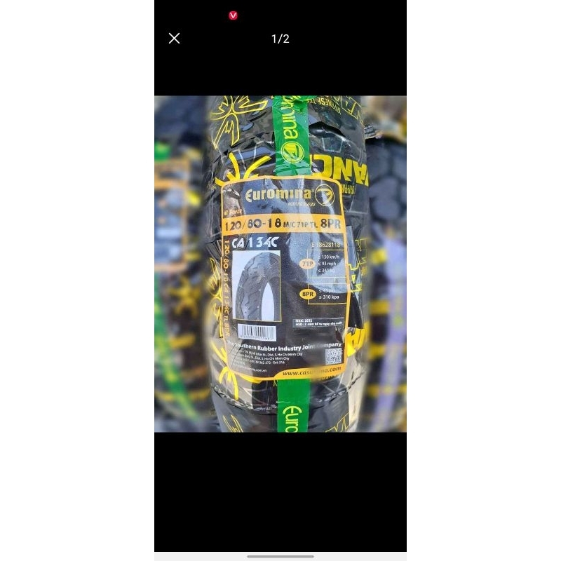 Vỏ Lốp Xe 120/80-18 TL Không Săm Xuất Khẩu Châu Âu