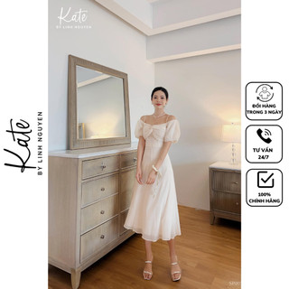 Váy vặn ngực tơ óng vân kem 5602 thời trang Kate by Linh Nguyen