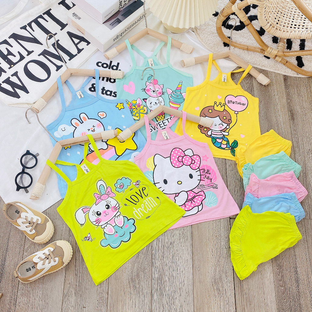 Bộ Áo 2 Dây Chào Hè Minkey Baby Chất Thun Lạnh Siêu Dễ Thương Cho Bé Gái -Shin kids,2 dây bé gái