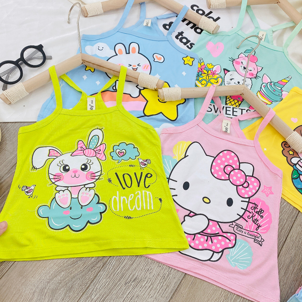 Bộ Áo 2 Dây Chào Hè Minkey Baby Chất Thun Lạnh Siêu Dễ Thương Cho Bé Gái -Shin kids,2 dây bé gái