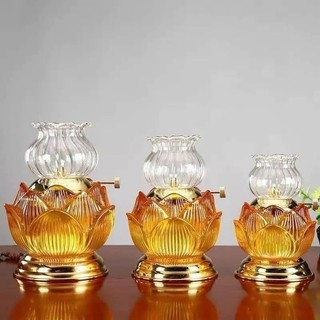 đèn dầu thờ cúng pha lê lưu ly chân đồng