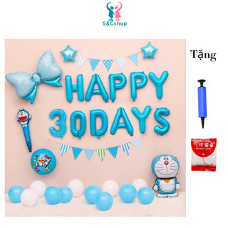 Set bóng trang trí sinh nhật, đầy tháng Doraemon cho bé tặng kèm keo và bơm