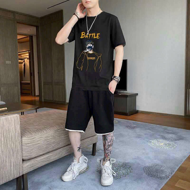 Đồ bộ nam mùa hè Bộ quần áo thể thao nam cổ tròn cộc tay in hình đẹp set đùi cọc tay đi chơi mẫu mới