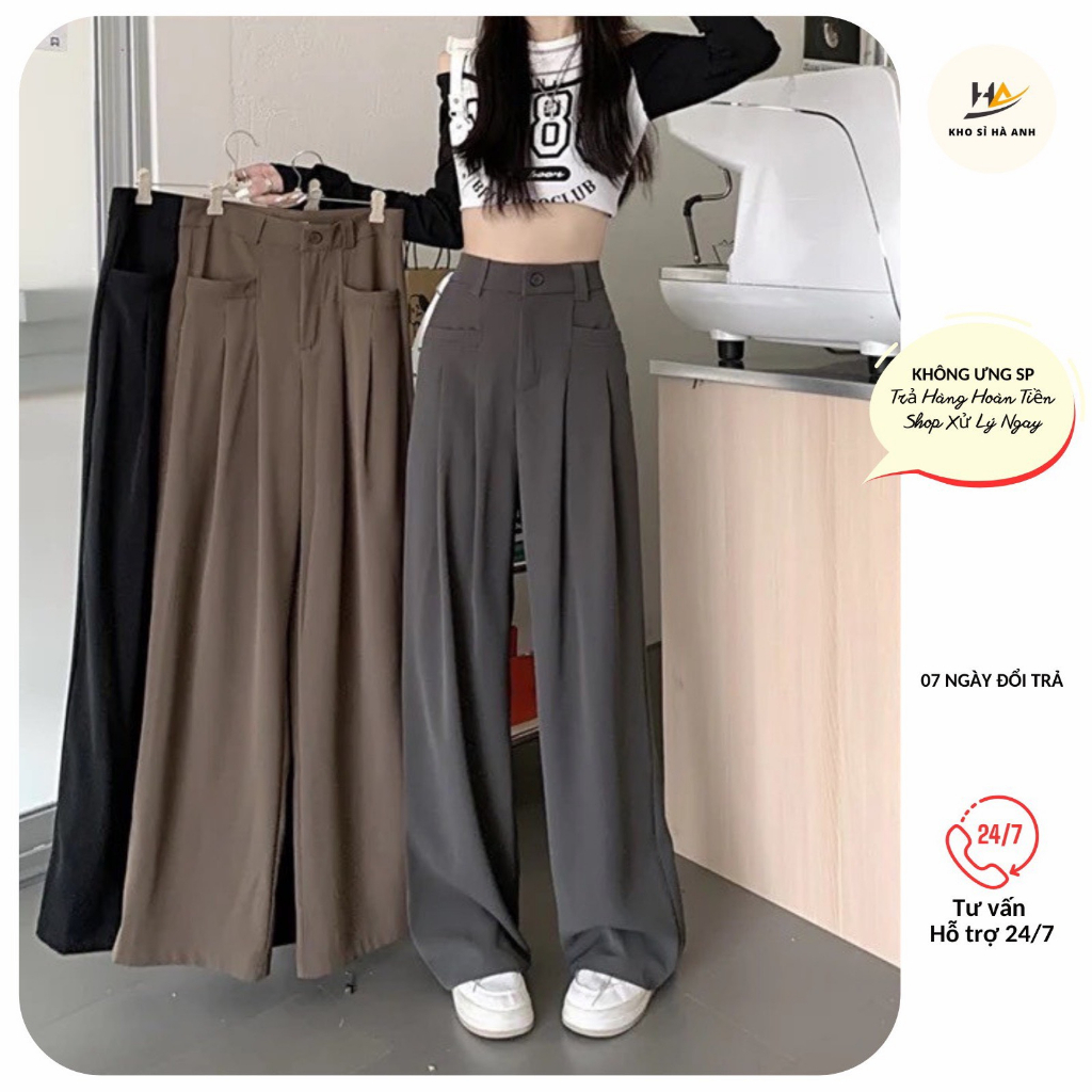 Quần suông ống rộng nữ cạp cao - dáng xuông lưng cao chất tuyết mưa quảng châu - Ms 902