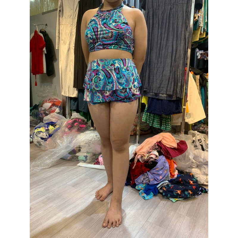 Bộ bơi nữ hai mảnh, hàng dư, màu xanh