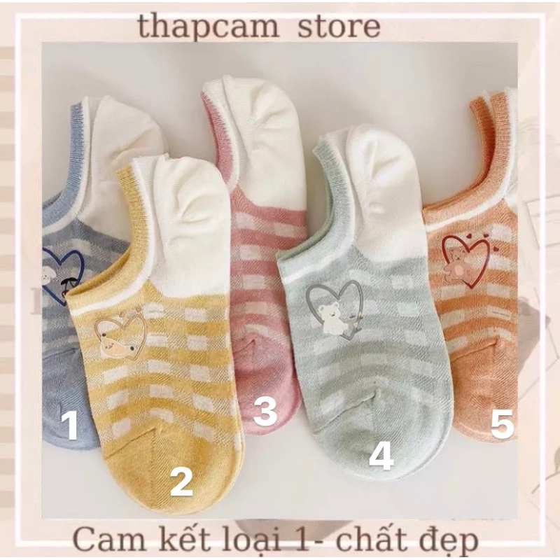 Tất lười caro hoạ tiết gấu