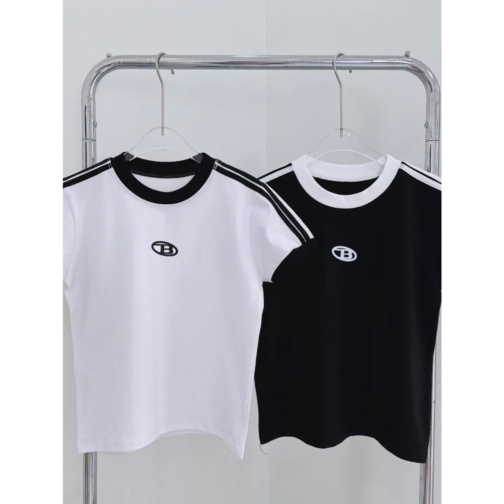 Áo Thun Baby Tee Chữ B Co Giãn Viền Phối Màu Năng Dộng