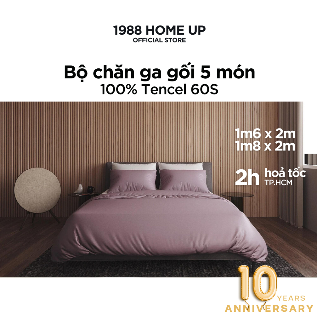 Bộ Chăn Ga Gối 5 Món (nhiều màu) 100% Tencel 60S 1m6x2m 1m8x2m - 1988 Home Up, set ga trải giường Lyocell mịn mát lạnh